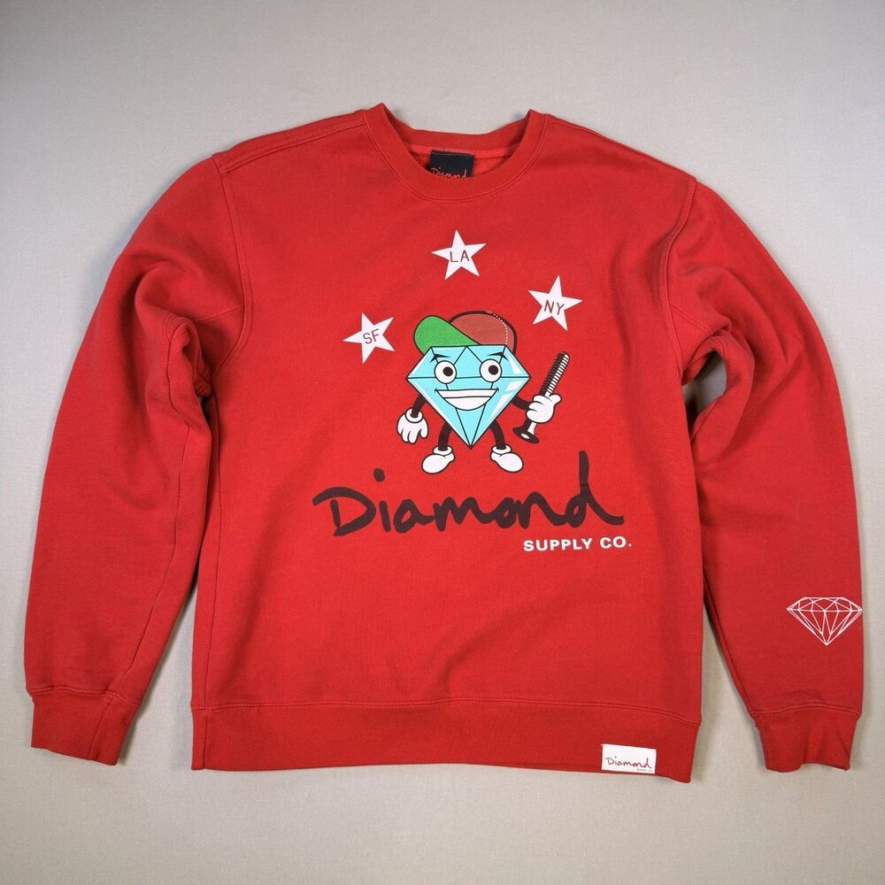 Diamond Supply Co. Sweatshirt Men's Size Medium Red Crewneck Pullover Graphic
